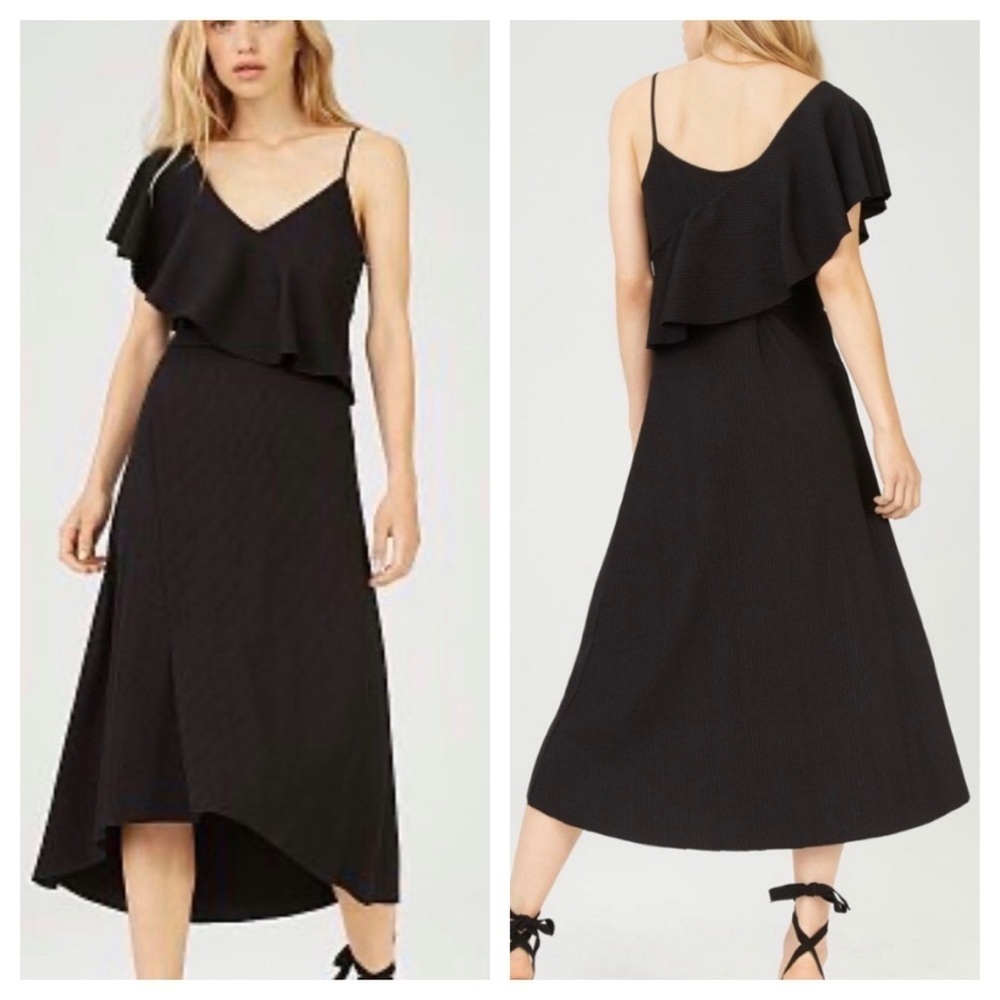 Club Monaco / black ribbed Emmerillo tank high low midi Dress 2